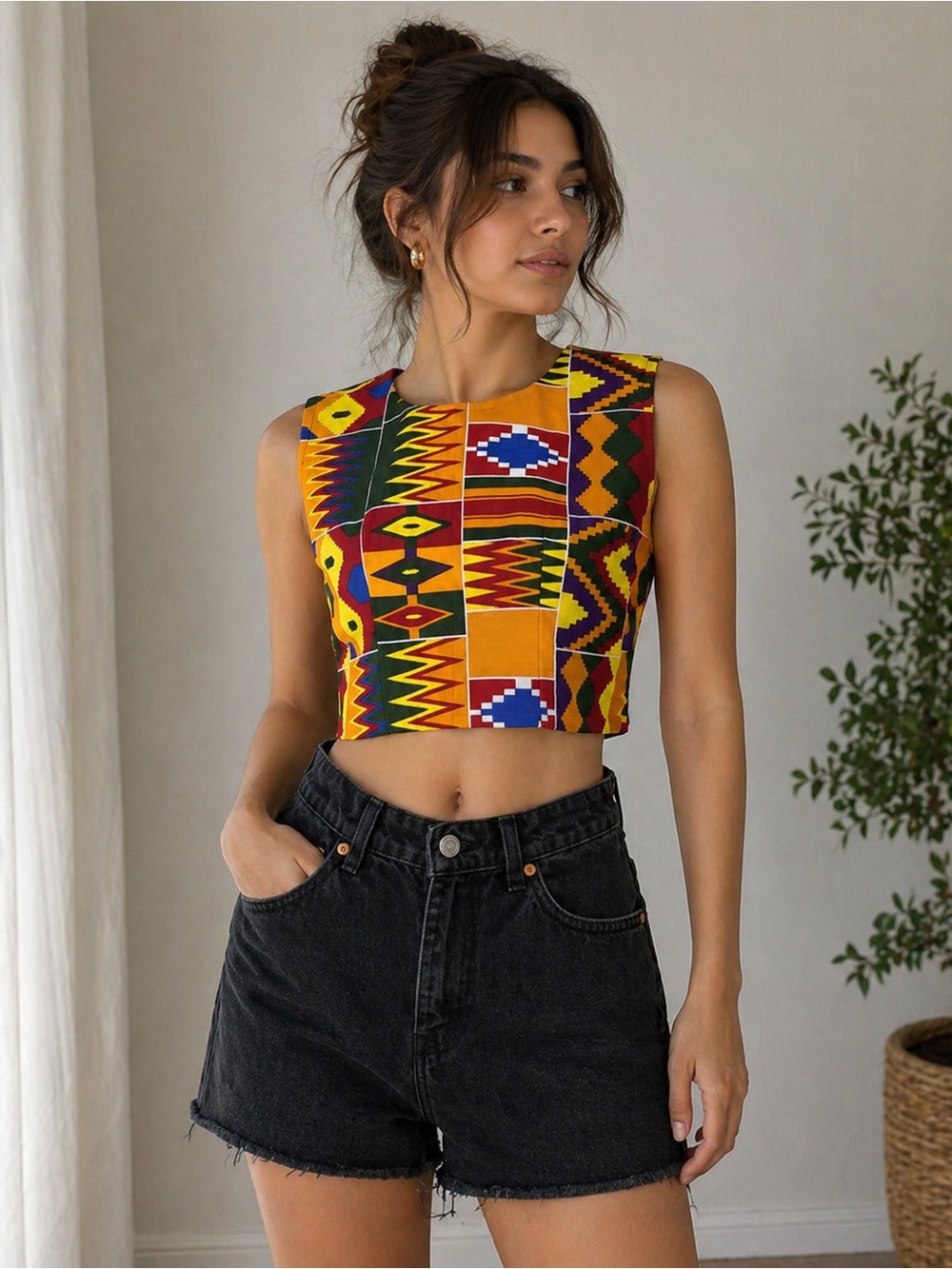 Vintage  African Pattern Crop Top